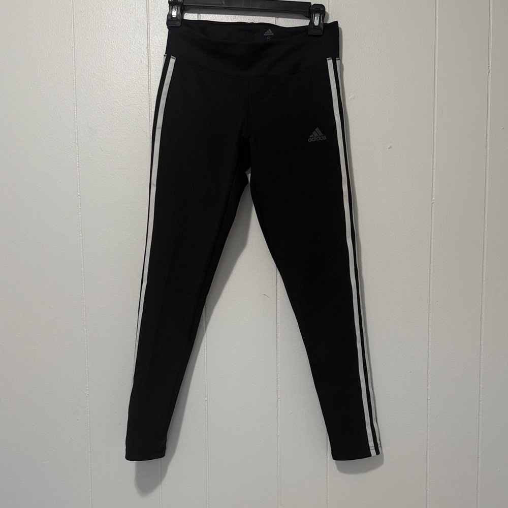 Adidas Black Leggings with White Stripes